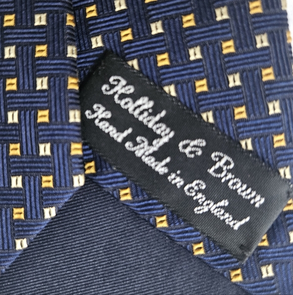 HOLLIDAY & BROWN Silk Macclesfield Navy Basket Weave Tie - Picture 7 of 9